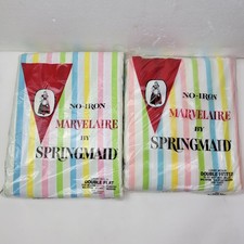 VTG Springmaid Wondercale DBL Flat & Fitted Sheets Retro Yellow Striped New picture