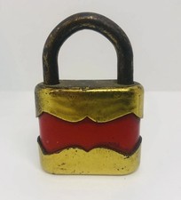 Vintage - G & J   Padlock ( Red Enamel￼) With 1 Key-Working Condition , USA. picture