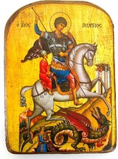 Saint George Orthodox Wood Icon Handmade Byzantine Greece 13x9cm 5.1x3.5in picture