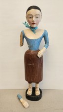 Vintage Antique Carved Wood Folk Art Woman Statue Figurine Damaged picture