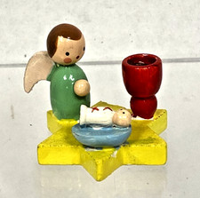 Vintage Miniature Painted Wood Angel Baby Jesus Candle Nativity Figural Scene picture