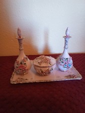 Vintage Norcrest Fine China Porcelain Vanity Set #J327 w/applied bluepinkflowers picture