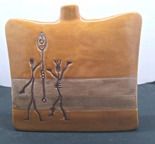 MCM Ceramic Yellow Pottery Vase with Tribal Images Home Decor Giftcraft picture