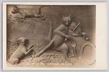 RPPC Old Carved Sign Cat & Fiddle Inn Hinton UK Hey Diddle Diddle Nursery Rhyme picture