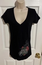 Harley Davidson Women’s V- Neck T- Shirt Black With Roses Frazier’s H-D Sz. S picture
