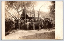 Group of Mill/Factory Employees Men Women & Children by Rustic Building (RPPC) picture