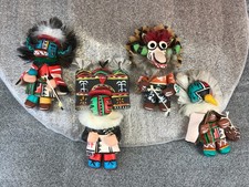 4 JEMEZ Pueblo Polymer CLAY EAGLE BADGER COW KACHINA Ornaments Signed Elsie '95 picture