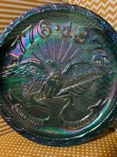 Vintage Indiana Glass Blue Carnival Eagle Plate Bicentennial 1776-1976 picture
