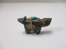 Zuni Fetish Mottled Stone Fox or Bushy Tail Wolf w/ Turquoise Attached MINIATURE picture