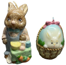 Easter Candle Vintage Rabbit Bunny and Basket Candle Pair 4.5
