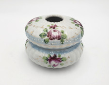 Antique Victorian Hand-Painted Porcelain Hair Receiver with Floral Design-Japan picture