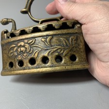 Antique Sad Iron Ornate Brass Coal Heated Small Lace Collar Iron Italy picture
