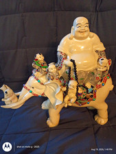 12 1/2 Inch Hand Painted Laughing Buddha Statue. picture