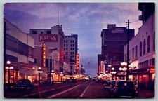 1950s Tampa FL Business District Night Franklin Storefronts Old Cars Postcard J9 picture