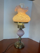 Vintage Fenton Dusty Rose Pink Overlay Iridescent Poppy Lamp Very HTF MID-70’s  picture