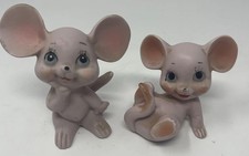 VTG Kitschy Ceramic Kelvin’s Pink Mice Figurines Japan Grey Mouse Lot Of 2 picture