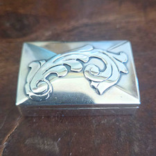 Vintage Silver Mexico Rectangular Hinged Pill Box with Scroll Design picture