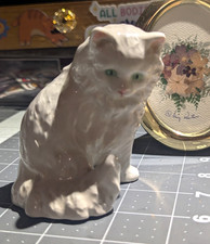 Vintage Porcelain Cat Figurine White Green Eyes Marked W. Germany Collectible picture