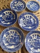 Vintage Blue Willow Butter Pat Lot Of 6 Occupied Japan picture