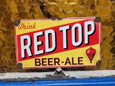 VINTAGE RED TOP BEER PORCELAIN SIGN OLD BAR TAVERN ALE RESTAURANT BEVERAGE PUB picture