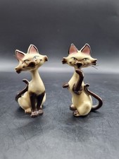 Vtg 1950s Disney SI & AM Ceramic Siamese Cat Figurines Lady Tramp NYLON WHISKERS picture