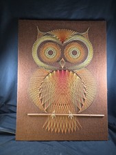 Vintage Handmade 1970’s Mid Century Owl String Nail Art Wall Decor 18”x24” Rare picture