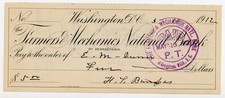 1912 Washington DC Check Farmers Mechanics National Bank Georgetown H. L. Bumpus picture