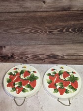 2 Vintage KK Brand Ceramic Strawberry Trivet Wall Art/Hot Pad Plate picture