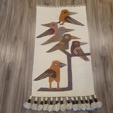 VTG Olga Fisch Folklore Embroidery Quito Ecuador 52x27 Wall Tapestry Woven Bird picture