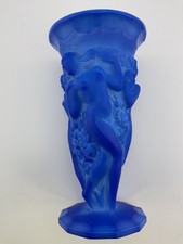 Hoffmann  Schlevogt lapis blue bohemian glass grape harvest nudes vase picture