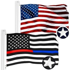 NEW G128 USA Flag and Thin Blue/Red Line Flag Set 2x3 FT, Embroidered picture