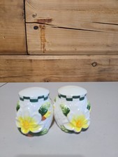 Youngs Floral Salt and Pepper Shakers Yellow Flower Basketweave Spring Summer picture