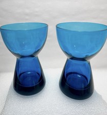 Morgantown Glass Barton Peacock Blue Candlestick Holders Pair MCM 1960s Vintage picture