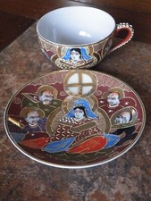 2 SATSUMA Moriage Nippon IMMORTALS Geisha - Cup & Saucer Dragon Ware picture