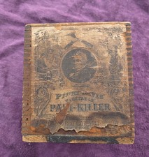 Antique Perry Davis Vegetable Pain-Killer Wood Crate Paper Label Providence RI picture