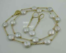 AAA 10-11mm Charming real natural south sea white pearl necklace earring 14k 18