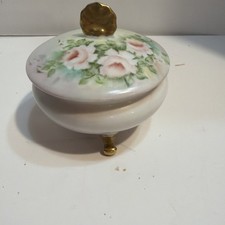 Vintage Giraud Limoges France Ftd Trinket Powder Box Pink Roses Gold picture