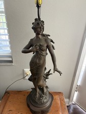 Art Nouveau WOMAN GODDESS  BRONZE SPELTER LAMP SCULPTURE 30” Works picture