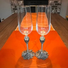 2 VTG Carmel Studios 1985 Baker Art Foundry Pewter Stem Grape Design Glassware picture