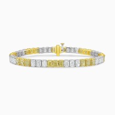 Yellow & White Radiant Cut Diamond Tennis Bracelet In 14K Two-Tone Gold Plated picture