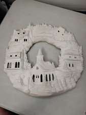 Vintage Christmas Bisque Wreath 15” ‘Tis The Season Scioto Mold Unpainted *SEE* picture