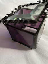 Artisan Stained Glass Trinket Box Amethyst Beveled Glass Jewelry Keepsake picture