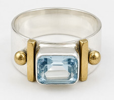 Vtg Womens Ring YS India 925 Sterling Silver Blue Gemstone Sz 9 Statement picture