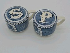  Royal China Currier Ives  Blue White Salt and Pepper Shakers picture