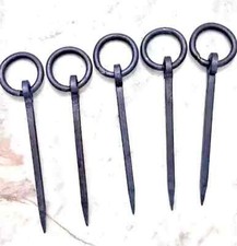 Meat Beam Game Hook  5 piece Antique Wrought Iron Tethering Ring on Pin picture