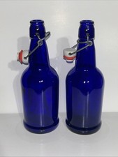 2 COBALT BLUE WIRE PORCELAIN CAP MARKED BOTTLE 9.5