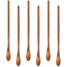 6 Pcs Small Wooden Coffee Spoons Long Handle Mixing 20x1.3cm, Wood picture