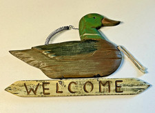 Vintage 1980s Folk Art Mallard Duck Welcome Sign 14” Handmade & Painted picture