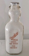 BRUNTON'S DAIRY Aliquippa PA CREAM TOP MILK BOTTLE Quart Orange Pyro Vintage picture