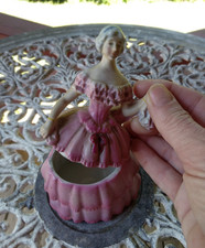 Vintage Pink Porcelain Southern Bell Figurine Trinket Box picture